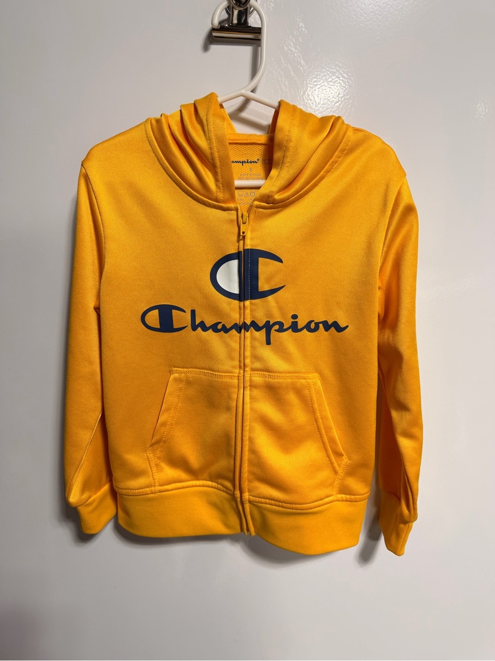 Champion Kids Yellow Full-Zip Hoodie with Navy Logo
